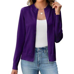 Women's Lightweight Casual Purple Long Sleeve Zipper Knitted Sweatshirts Jacket